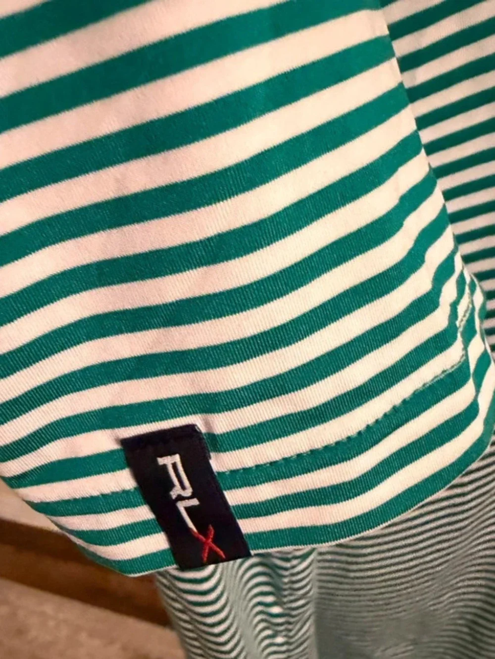 RLX Ralph Lauren Men's Green & White Striped Golf Polo Shirt (Size Large)